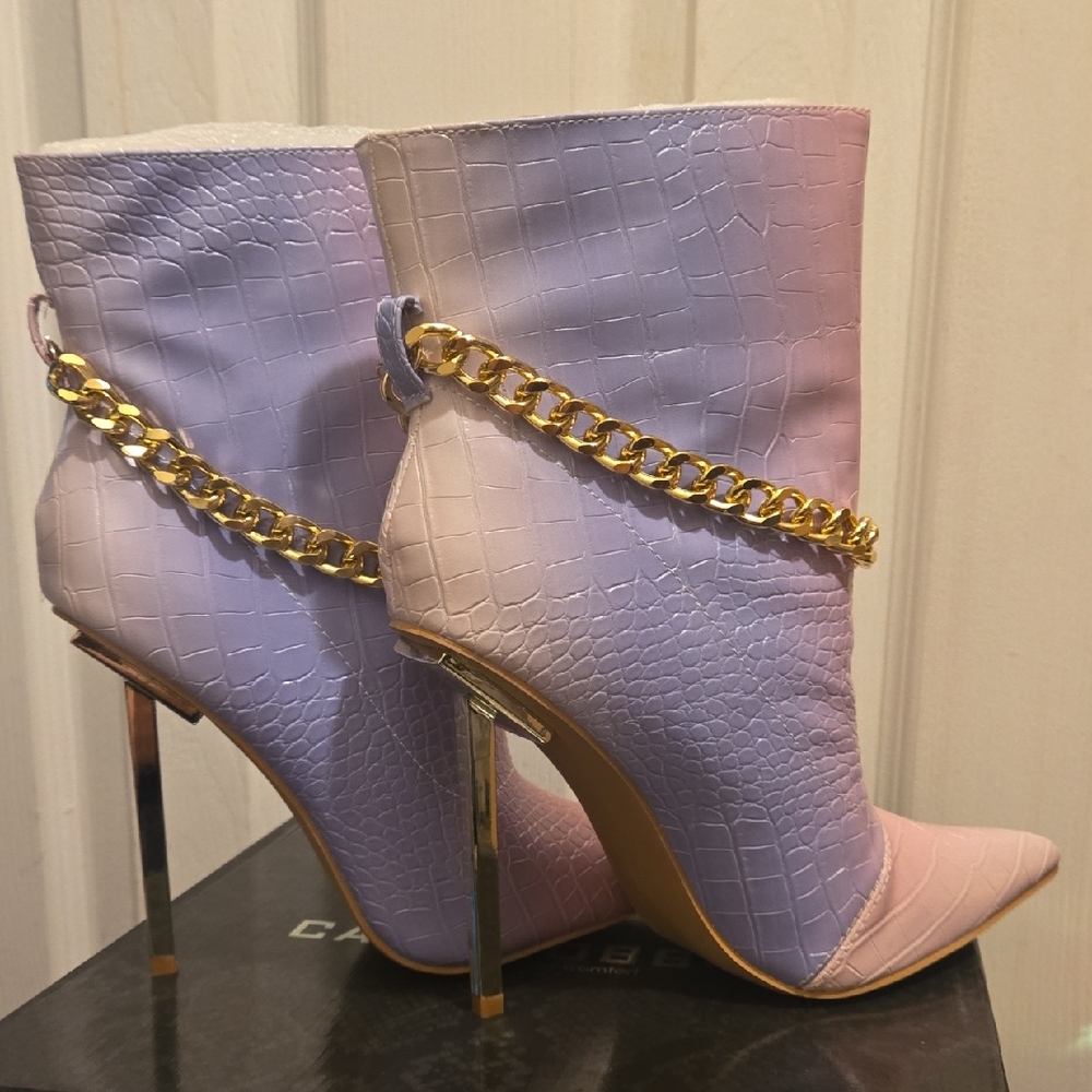 Elegant Pink and Purple Croc-Embossed Women's Boots - Picture 10 of 10